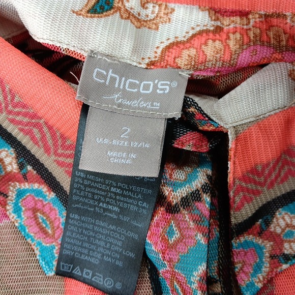 Chico's Travelers Tunic‎ Top 12/14 Large Lightweight Paisley Stretch Boho Bright - Picture 11 of 12